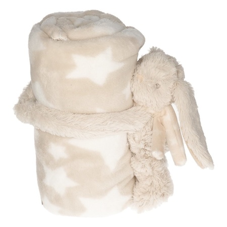 Baby/kids beige blanket with rabbit/hare cuddle toy