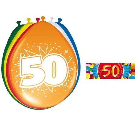 Versiering 50 jaar ballonnen 30 cm 16x + sticker