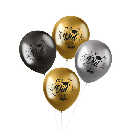 Balloons graduated theme - 4x - grey/silver/gold - latex - 33 cm