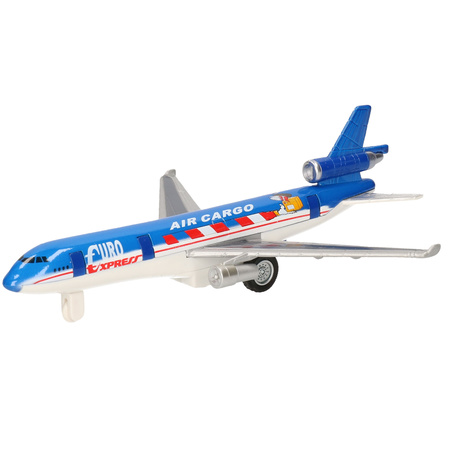 Toys airplanes set of 2x blue and red 19 cm