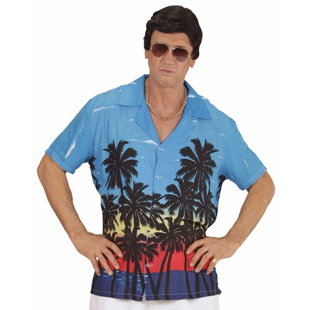 Blauwe maffiabaas verkleed blouse met palmboomprint voor heren