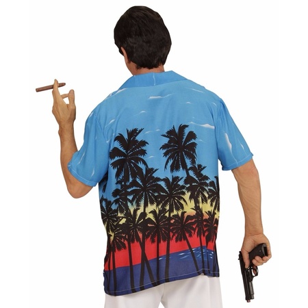 Blue mob boss dress up shirt with palmtree print for men