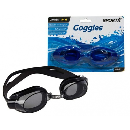 Blue swimming goggles with latex headband