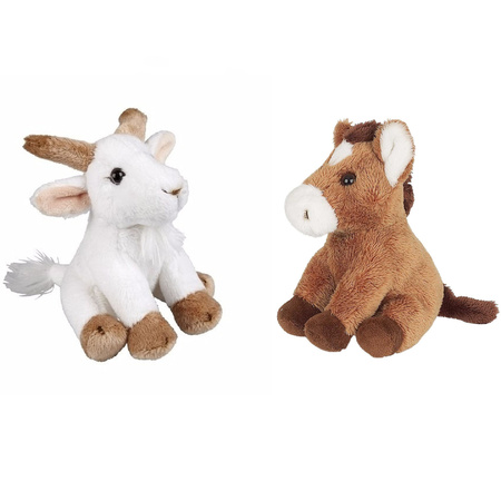 Farm animals soft toys 2x - Goat and Horse 15 cm