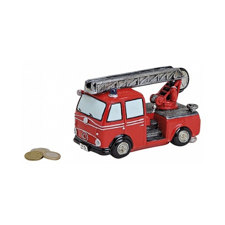 Rode brandweerwagen spaarpot 16 cm