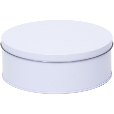 Gift white round storage tin 8 years 18 cm