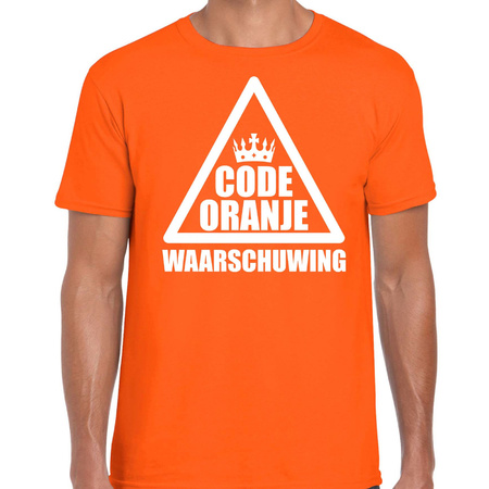 Code oranje waarschuwing t-shirt oranje voor heren - Koningsdag / EK/WK shirts