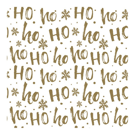 Daisy kerst thema servetten - 20x st - 33 x 33 cm - HohoHo - wit/goud