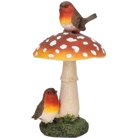Garden/home statue mushroom with Robin birds 16 cm