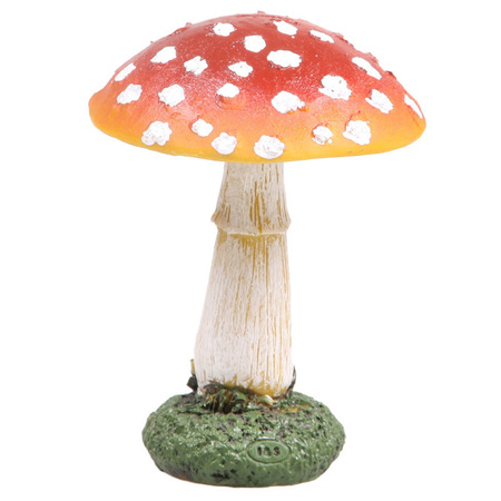 Decoratie huis/tuin beeldje paddenstoel - vliegenzwam - rood/wit - 9 x 13 cm