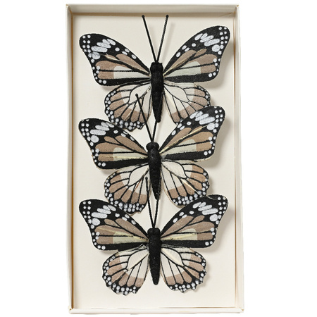 Decoratie vlinders op draad - 3x - bruin tinten - 8 x 6 cm