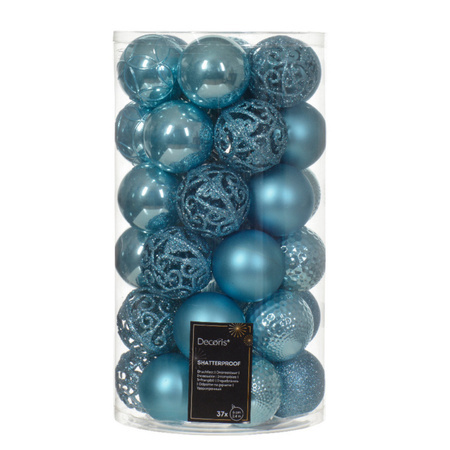 Decoris kerstballen - 37x - kunststof - ijs blauw - 6 cm