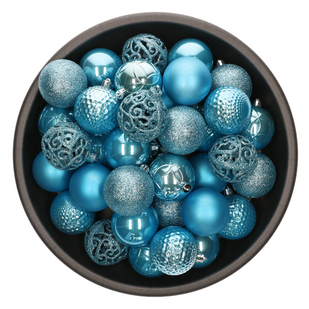 Plastic christmas baubles - 37x pcs - 6 cm - ice blue