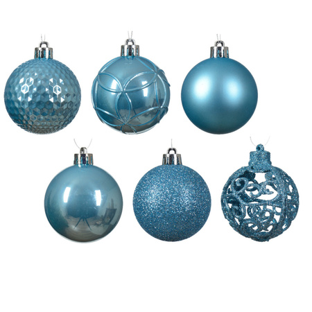 Christmas baubles - dark blue and ice blue - 6 cm - plastic