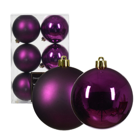 Plastic christmas baubles - 6x pcs - 8 cm - purple