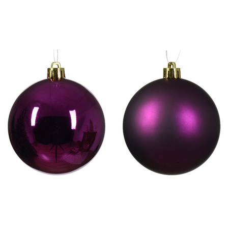 Plastic christmas baubles - 6x pcs - 8 cm - purple