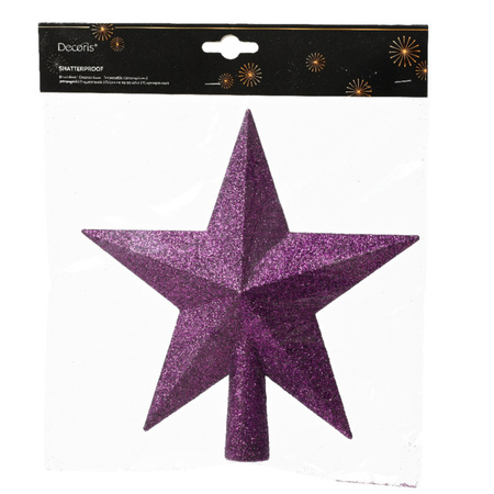 Plastic star christmas tree topper purple glitter 19 cm