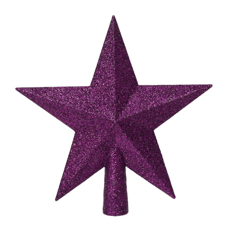 Plastic star christmas tree topper purple glitter 19 cm