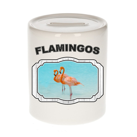 Dieren flamingo spaarpot - flamingos/ flamingo vogels spaarpotten kinderen 9 cm