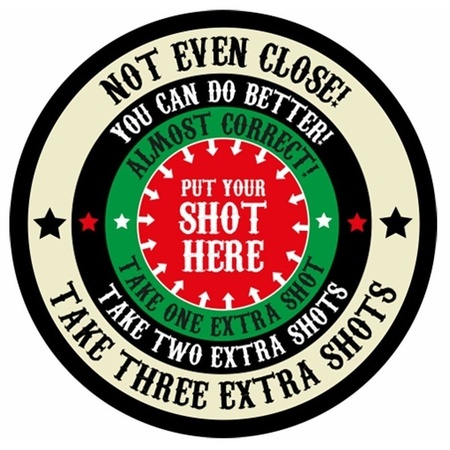 Drinking game wheel of shots with after shots coasters