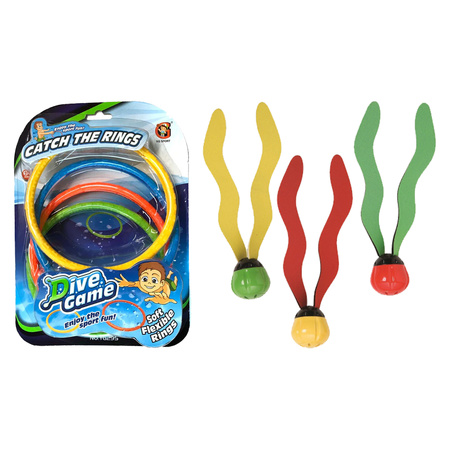 Diving rings/balls pool toys - 7-piece - different colors - plastic