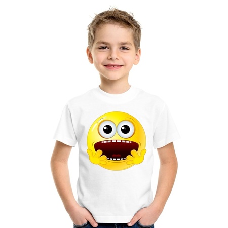 Emoticon t-shirt geschrokken wit kinderen