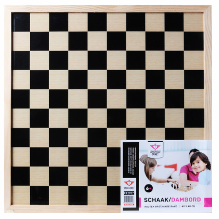 Houten schaakstukken, damstenen en schaakbord 40 x 40 cm