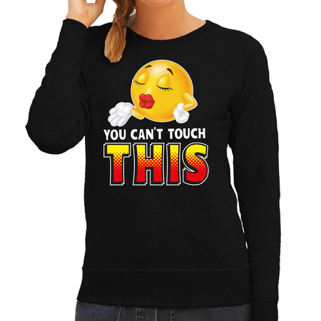 Funny emoticon sweater You cant touch this zwart dames