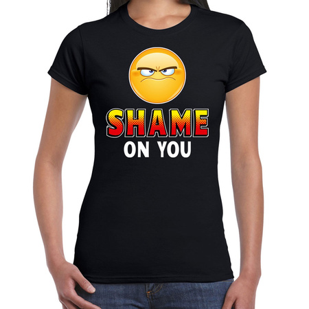 Funny emoticon t-shirt Shame on you zwart dames