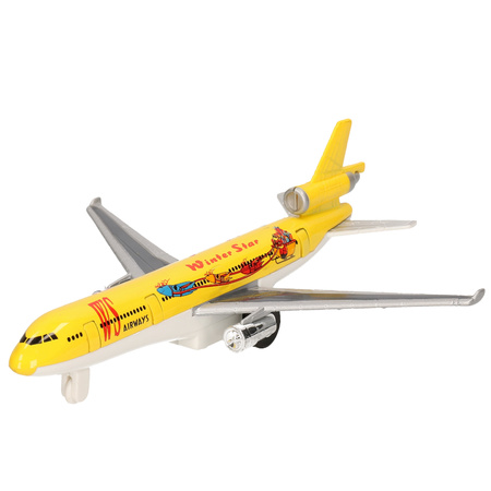 Toys airplanes set of 2x yellow and blue 19 cm