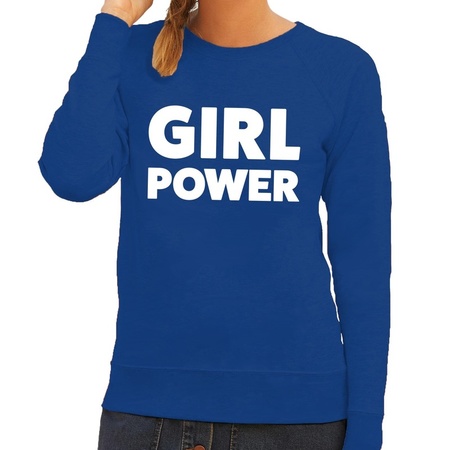 Girl Power tekst sweater blauw voor dames