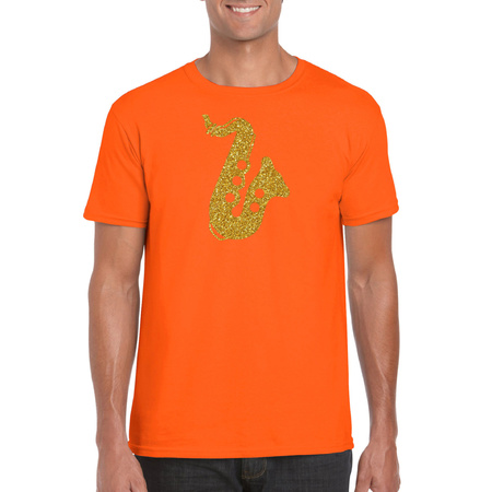 Gouden saxofoon / muziek t-shirt / kleding oranje heren