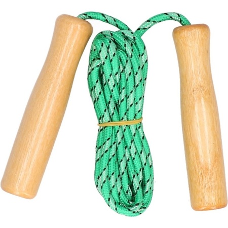 Green skipping rope with wooden handles 236 cm