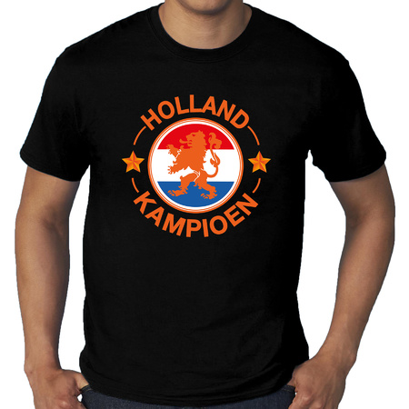 Grote maten zwart t-shirt Holland / Nederland supporter Holland kampioen met leeuw EK/ WK voor heren
