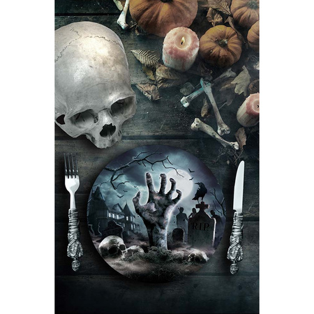 Halloween/horror begrafenis bordjes - 6x - zwart - papier - D23 cm