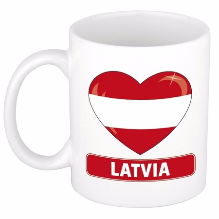 Letlandse vlag hartje theebeker 300 ml