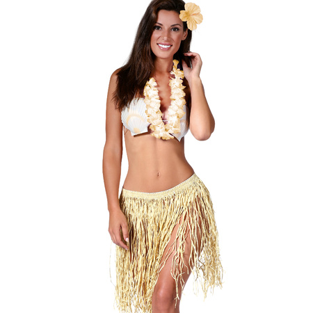 Toppers - Hawaii costume set - for adults - natural - wicker skirt/flower wreath/hair clip flower