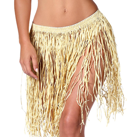 Toppers - Hawaii verkleed set - voor volwassenen - naturel - rieten rokje/bloemenkrans/haarclip bloem