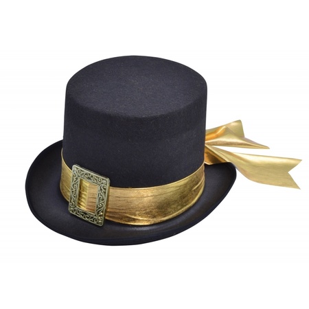Verkleed hoge hoed met goud lint