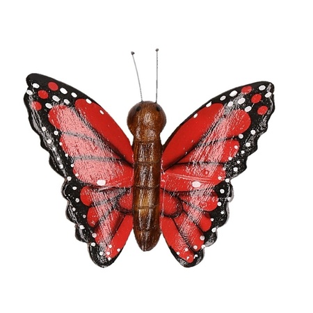 Houten magneet rode vlinder