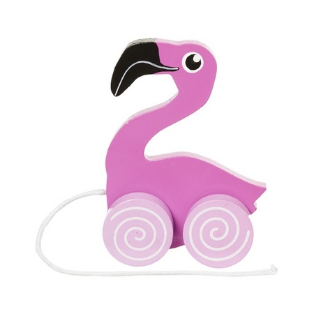 Flamingo houten trekdier 13 cm