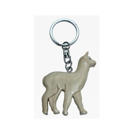 Wooden keychain white lama/alpaca 5,5 cm