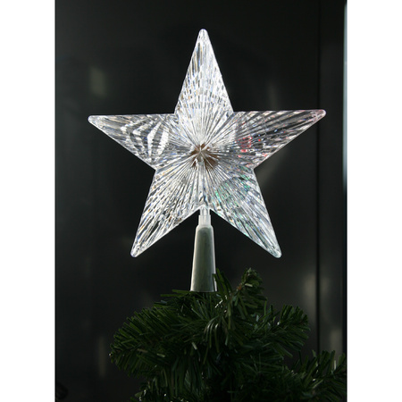 Kerst verlichte ster piek - gekleurde knipperende LED verlichting - 22,5 cm - kunststof 
