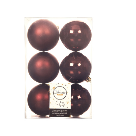 Kerstballen - 6x st - mahonie bruin - 8 cm - kunststof - glans/mat - kerstversiering