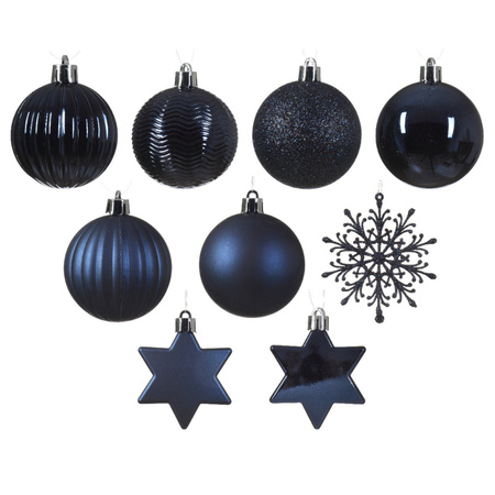 Kerstballen en ornamenten - 40x - kunststof - donkerblauw - mix