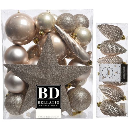 aansporing ballet Ontvangende machine Kerstversiering kunststof kerstballen met piek parel/champagne 5-6-8 cm  pakket van 39x stuks bestellen voor € 27.74 bij het Knuffelparadijs