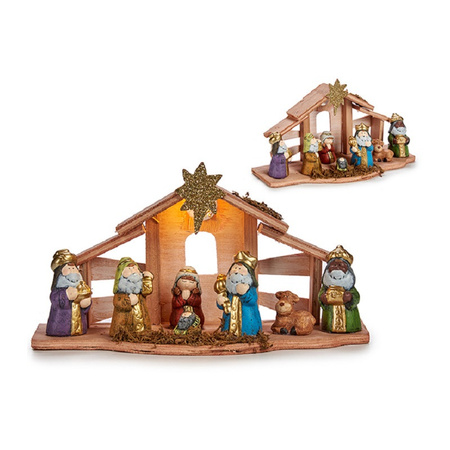 Kinder/kinderkamer kerststal - met beeldjes en verlichting - 30 cm