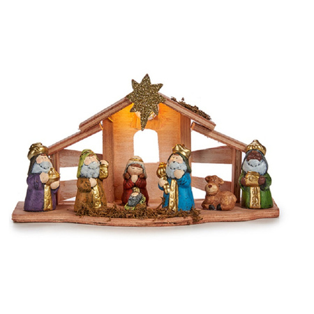 Kinder/kinderkamer kerststal - met beeldjes en verlichting - 30 cm