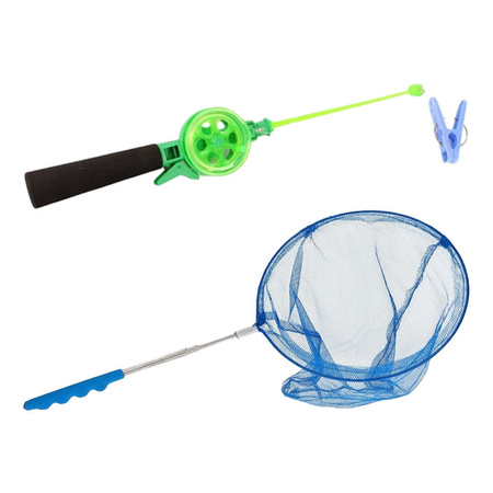 Fishing rod for small crabs - extendable fishingnet included - green/blue - 39 cm