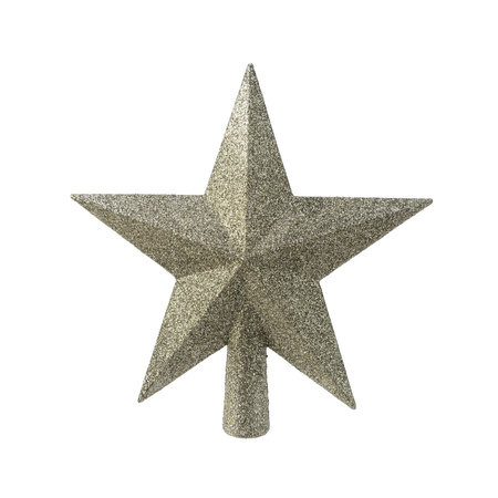 1x Plastic star christmas tree topper glitter moss green 19 cm